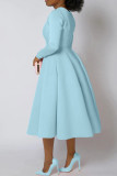 Baby Blue Elegant Solid Color Patchwork Zipper O Neck A Line Dresses