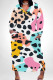 Multicolor Casual Print Pocket Patchwork V Neck Long Plus Size Dresses