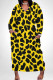 Yellow Casual Print Pocket Patchwork V Neck Long Plus Size Dresses