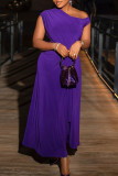 Pink Elegant Solid Color Patchwork High Slit Oblique Collar Irregular Dresses