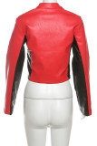Red Casual Letters Patchwork Zipper Contrast Zipper Collar Outerwear