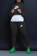 Black Casual Street Letter Print Draw String Patchwork Hooded Long Sleeve Two Pieces