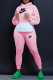 Pink Casual Street Letter Print Draw String Patchwork Hooded Long Sleeve Two Pieces