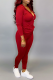 Burgundy Casual Sportswear Letter Print Pocket Zipper Hooded Long Sleeve Two Pieces