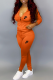 Orange Casual Sportswear Letter Print Pocket Zipper Hooded Long Sleeve Two Pieces