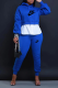 Blue Casual Street Letter Print Draw String Patchwork Hooded Long Sleeve Two Pieces