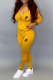 Yellow Casual Sportswear Letter Print Pocket Zipper Hooded Long Sleeve Two Pieces