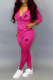 Rose Red Casual Sportswear Letter Print Pocket Zipper Hooded Long Sleeve Two Pieces
