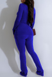 Burgundy Casual Solid Color Patchwork O Neck Long Sleeve Two Pieces