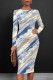 Baby Blue Casual Striped Print Tie Dye Contrast O Neck Printed Dresses