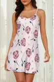 Light Purple Sexy Flowers Print Contrast Sleepwear