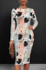 Gray Pink Casual Striped Print Tie Dye Contrast O Neck Printed Dresses
