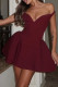 Burgundy Sexy Solid Color Patchwork Backless Off Shoulder A Line Dresses