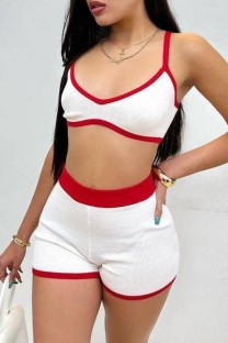 White Sexy Casual Patchwork Backless Contrast Spaghetti Strap Sleeveless Two Pieces