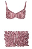 Red Sexy Plaid Print Backless Spaghetti Strap Sleeveless Two Pieces