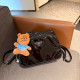 Black Casual Solid Color Patchwork Zipper Adjustable Bags(Send pendant)