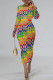 Multicolor Casual Street Letter Print Gradient Contrast O Neck Printed Dresses
