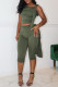 Green Casual Solid Color Lace Up Oblique Collar Sleeveless Two Pieces