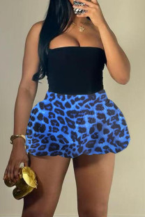 Blue Casual Leopard Print Patchwork Loose High Waist Speaker Full Print Bottoms