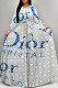 Light Beige Gray Casual Plaid Letter Print Lace Up Contrast O Neck Long Dresses