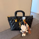 Black Casual Daily Letters Metal Accessories Trim Zipper Texture Bags(Send pendant)