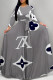 Grey Casual Street Plaid Letter Print Lace Up Contrast O Neck Long Dresses