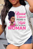White Fashion Casual Print Basic O Neck T-Shirts