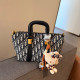 White Blue Casual Street Embroidered Zipper Contrast Bags(Send pendant)