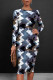 Dark Blue Casual Striped Print Tie Dye Contrast O Neck Printed Dresses