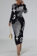 Black Gray Casual Street Plaid Letter Print Contrast O Neck Printed Dresses
