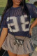 Tibetan Blue Casual Letters Hollow Out Patchwork O Neck T-Shirts
