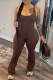 Dark Brown Casual Solid Basic U Neck Skinny Jumpsuits