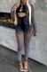 Black Sexy Hot Solid Color Hollow Out See-Through O Neck Skinny Jumpsuits
