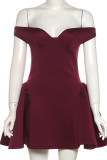 Black Sexy Solid Color Patchwork Backless Off Shoulder A Line Dresses