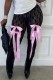Black Sexy Casual Patchwork Bow See-Through Regular High Waist Pencil Patchwork Trousers