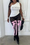 Black Sexy Casual Patchwork Bow See-Through Regular High Waist Pencil Patchwork Trousers