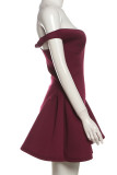 Black Sexy Solid Color Patchwork Backless Off Shoulder A Line Dresses