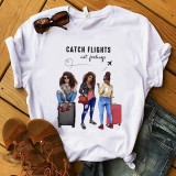 White Fashion Casual Print Basic O Neck T-Shirts