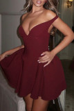 Black Sexy Solid Color Patchwork Backless Off Shoulder A Line Dresses