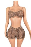 Dark Brown Sexy Leopard Print Backless Spaghetti Strap Sleeveless Two Pieces