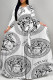 White Casual Street Figure Print Lace Up Contrast O Neck Long Dresses