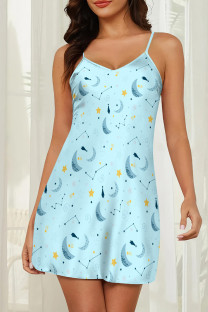 Baby Blue Daily Print Patchwork Sleepwear
