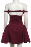 Black Sexy Solid Color Patchwork Backless Off Shoulder A Line Dresses