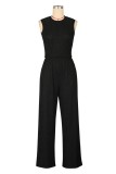 Black Casual Solid Color Basic O Neck Sleeveless Two Pieces