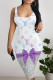 White Sexy Letter Print Gradient Contrast U Neck Printed Dresses