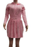 Pink Sexy Solid Color Draw String Patchwork Zipper Zipper Collar Long Sleeve Two Pieces