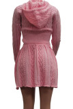Pink Sexy Solid Color Draw String Patchwork Zipper Zipper Collar Long Sleeve Two Pieces