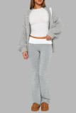 Light Gray Casual Patchwork Contrast Regular Mid Waist Patchwork Bottoms