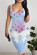 Baby Blue Sexy Letter Print Gradient Contrast U Neck Printed Dresses