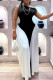 Black White Elegant Patchwork Contrast Oblique Collar Long Dresses